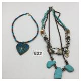METAL NECKLACES, HEART PENDANT W/ BLUE MOSAIC