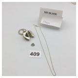 STERLING SILVER FORTUNE COOKIE PENDANT KEYCHAIN,