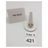 14K GOLD RING, OVAL CLEAR STONE CENTER, BAGUETTE