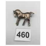 STERLING SILVER HORSE BROOCH, TURQUOISE EYE, PIN