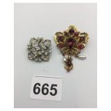METAL BROOCHES, GOLD-TONE FILIGREE W/ PURPLE