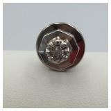 METAL LAPEL PIN, HEXAGONAL SETTING, CLEAR STONE,