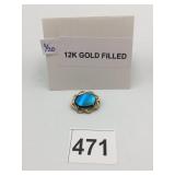 12K GOLD FILLED BROOCH, OVAL BLUE IRIDESCENT