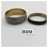 METAL-TONE BANGLE BRACELETS, ONE W/ BLACK ENAMEL