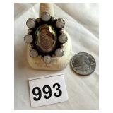 LARGE STERLING SILVER RING WITH STONES FLOWER