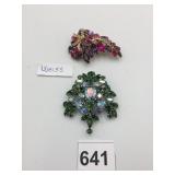 WEISS RHINESTONE BROOCHES, PR, MULTICOLORED