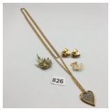 GOLD-TONE JEWELRY ASSORTMENT, HEART PENDANT