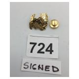 BRYDE SIGNED PIN, GOLD-TONE METAL, TERRIER DOG