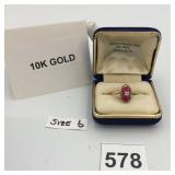 10K GOLD RING, MARQUISE-CUT PINK STONE, CENTER