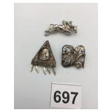 METAL BROOCHES, INCLUDES EQUESTRIAN JOCKEY PIN,