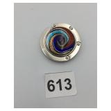 FOLDING PURSE HANGER, METAL CONSTRUCTION, SWIRL