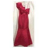 ASHLEY LAUREN ONE-SHOULDER GOWN, RED SATIN,