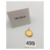 14K GOLD PENDANT, 1963 BRITISH SOVEREIGN COIN,