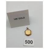 14K GOLD PENDANT, AUSTRIAN DUCAT COIN, OPENWORK