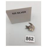 MEXICAN STERLING SILVER FISH BROOCH, ABALONE