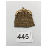 VTG MESH COIN PURSE, GOLD-TONE METAL, ENGRAVED