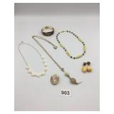 METAL, ENAMEL, AND BEADED JEWELRY ASSORTMENT,