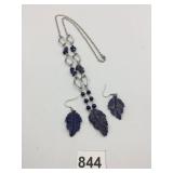 LAPIS LAZULI JEWELRY SET, SILVER-TONE METAL,