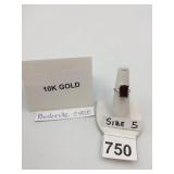 10K GOLD RING, RECTANGULAR RED STONE, PRONG