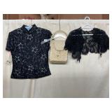 PAPELL BOUTIQUE EVENING TOP, SILK, BEADED FLORAL
