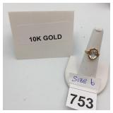 10K GOLD RING, OVAL CLEAR STONE, FILIGREE