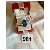 BLUE TOPAZ STERLING RING MARKED QCD SZ 7-7 1/2