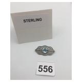STERLING SILVER FILIGREE BROOCH, OVAL FACETED