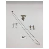 METAL-TONE COSTUME JEWELRY SET, RHINESTONE FRINGE