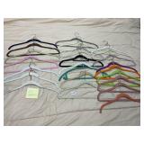 VELVET-FLOCKED CLOTHES HANGERS, ASSORTED COLORS,