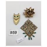 SARAH COV VTG COSTUME JEWELRY BROOCHES, GOLD-TONE