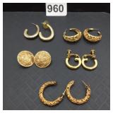 METAL EARRINGS, GOLD-TONE, ASSORTED HOOP AND