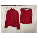 ST. JOHN RED KNIT BLAZER AND MATCHING SKIRT, SIZE