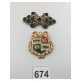 SWAROVSKI GOLD-TONE SHIELD BROOCH W/ ENAMEL AND