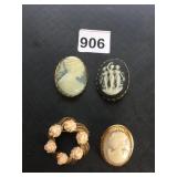 METAL CAMEO BROOCHES, INCL THREE GRACES,