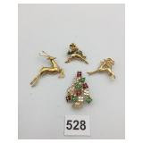 VTG COSTUME JEWELRY BROOCHES, CHRISTMAS TREE W/