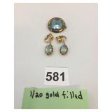 1/20 GOLD FILLED BROOCH AND CLIP-ON EARRING SET,