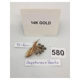 TRIFARI 14K GOLD BROOCH, FLORAL SPRAY MOTIF,