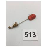 VTG CAMEO STICK PIN, CARVED CORAL PROFILE, FLORAL