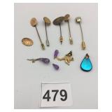 METAL STICK PINS W/ ENGRAVED TOPS, KANGAROO PIN
