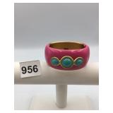 METAL HINGED BANGLE BRACELET, PINK ENAMEL FINISH,