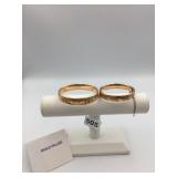 VTG GOLD-FILLED HINGED BANGLE BRACELETS, FLORAL