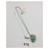 ETHEL & MYRTLE NECKLACES, ONE W/ GREEN STONE &