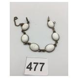 METAL LINK BRACELET, CARVED WHITE SCARAB MOTIF,