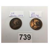 UK VICTORIA PENNIES, BRONZE, 1899 AND 1901,