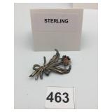 STERLING SILVER BROOCH, FLORAL BOUQUET MOTIF,