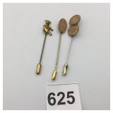 METAL STICK PINS, BEAR MOTIF, OVAL MONOGRAMMED