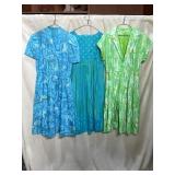 VTG BLUE BUTTERFLY PRINT DRESS, BLUE/GREEN POLKA
