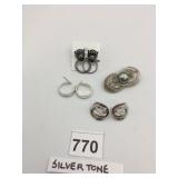 SILVER-TONE JEWELRY, FILIGREE BROOCH W/ GREY FAUX
