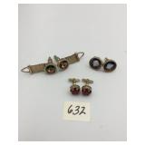 CUFFLINK ASSORTMENT, CAMEO MOTIF, RED STONE,