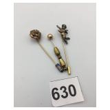METAL STICK PINS, FIGURAL CHERUB, FLORAL MOTIF,